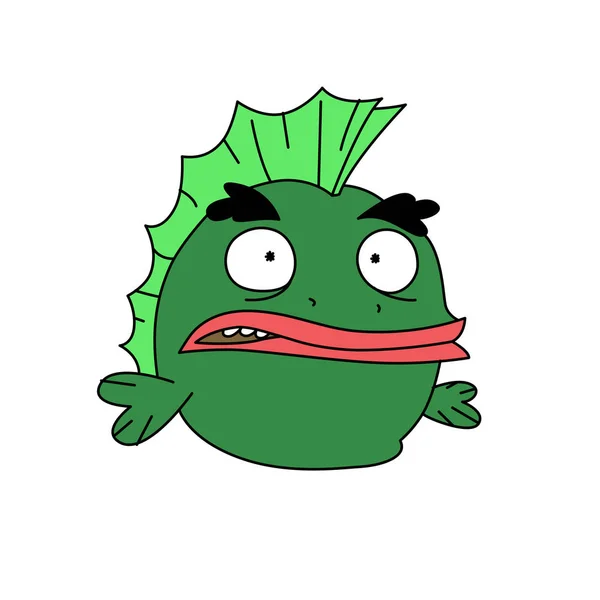 Legrační Zelené Ryby Charakter Vektor Plochý Žába Zajíc Kreslený Obojživelníků — Stockový vektor