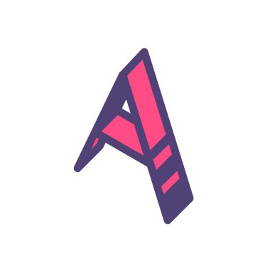 Logo, mektup A. vektör iz. Doğrusal, anahat simgesi. İsometry, 3d. Renkli sermaye düz mektup. Marka şirket. Sembolü beyaz bir arka plan üzerinde izole. Alfabe kümedeki öğe.