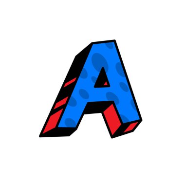 Logo, mektup A. vektör. Doğrusal, anahat simgesi. Hacimsel mark, 3d. Renk büyük harf. Resimde desenli. Beyaz arka plan üzerinde sembolü. Karikatür tarzı. Sirk görüntüsünü.