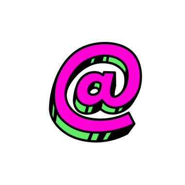 E-posta işareti. Vektör. Parlak kırmızı posta simgesi. Formları toplu. Şirket amblemi. Karikatür tarzı.