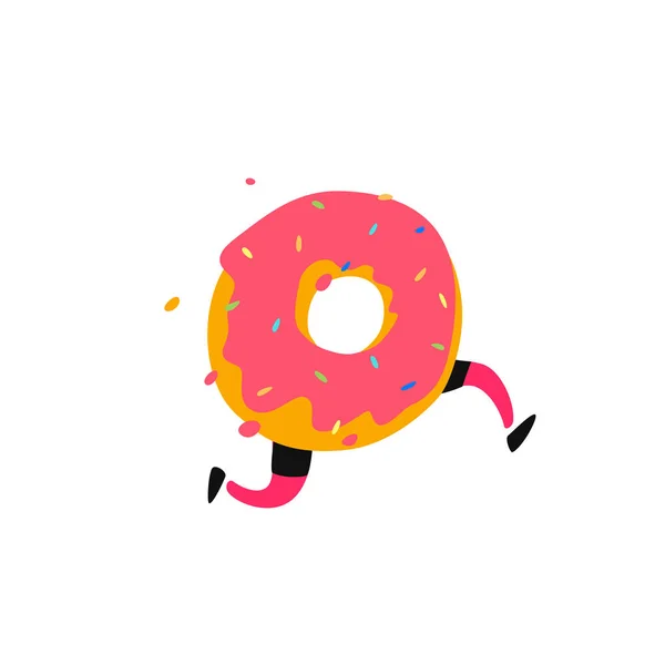 Ilustración Donut Corriendo Vector Carácter Rosquilla Dulce Con Patas Icono — Archivo Imágenes Vectoriales