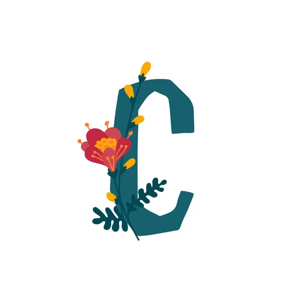 花や植物のラテン文字C ベクトル 碑文のための装飾的な要素の文字 会社のロゴ ポスターまたはモノグラム — ストックベクタ