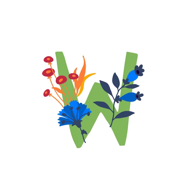 Letra Latina Flores Plantas Vector Carta Elementos Decorativos Para Inscrições —  Vetores de Stock