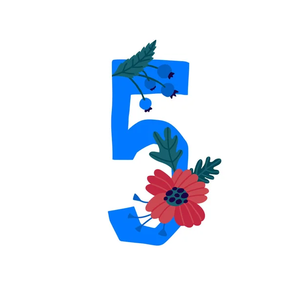 Číslo Květinách Rostlinách Vektorové Počet Dekorativních Prvků Pro Nápisy Logo — Stockový vektor