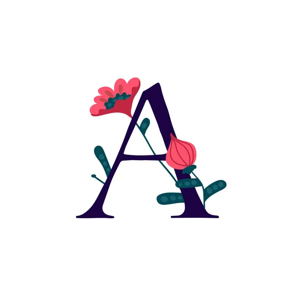 Łacińska Litera Kwiatach Roślinach Wektor List Elementach Dekoracyjnych Napisów Logo — Wektor stockowy