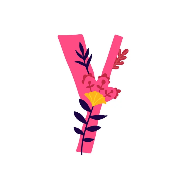 Λατινικό Γράμμα Λουλούδια Και Φυτά Διάνυσμα Γράμμα Διακοσμητικά Στοιχεία Λογότυπο — Διανυσματικό Αρχείο