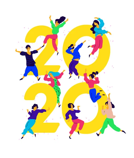 Illustration New Year 2020 Vector People Tweet Have Fun Numbers — Stock Vector