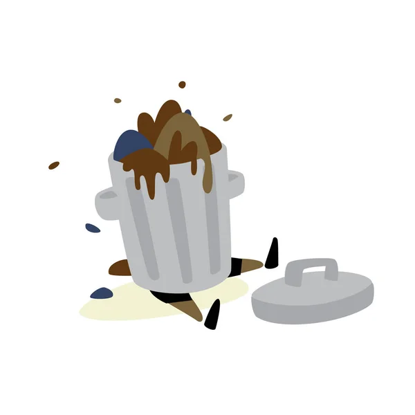 Çöp Tenekesi Tasviri Vektör Çıkartmalar Çöp Temizleyiciler Için Bir Karakter — Stok Vektör