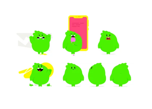 Ilustração Monstro Kawaii Verde Vector Dragão Bebé Bonito Dos Desenhos —  Vetores de Stock
