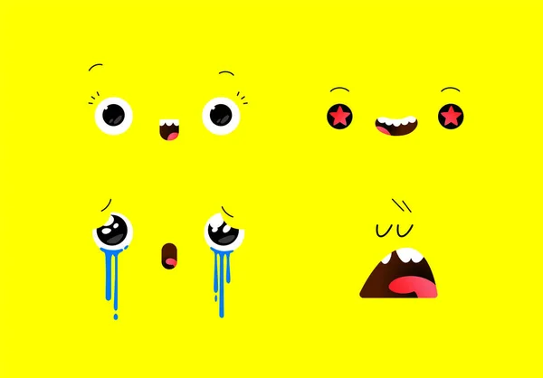 Ilustraciones Emoji Diferentes Estados Emocionales Vector Cara Emocional Estilo Kawaii — Archivo Imágenes Vectoriales