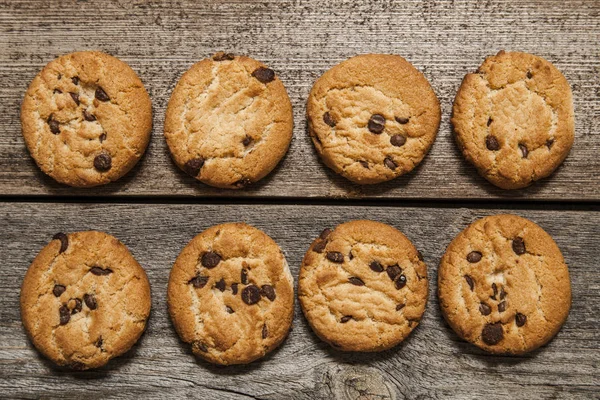 Chocolate Chip Cookies Wooden Background Sweet Biscuits Homemade Pastry — Stock Photo, Image