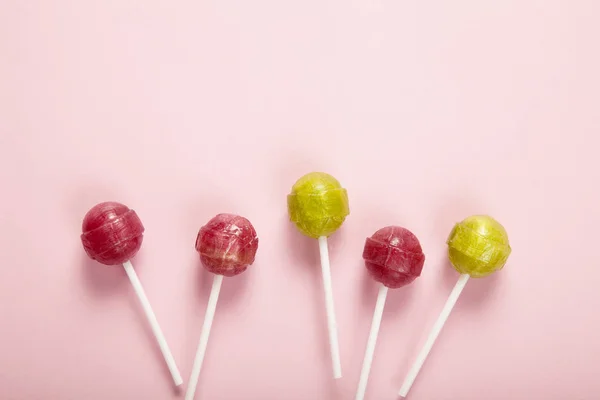 Kleurrijke Lolly Verschillende Gekleurde Ronde Snoep Bovenaanzicht — Stockfoto