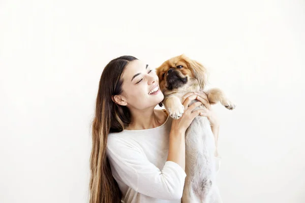 Retrato Mujer Con Perro — Foto de Stock