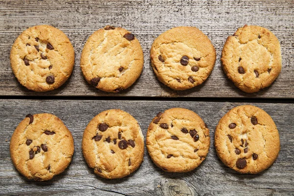 Chocolate Chip Cookies Wooden Background Sweet Biscuits Homemade Pastry — Stock Photo, Image