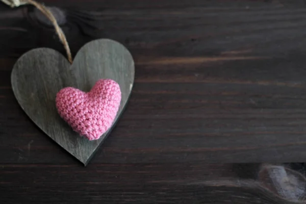 Pink Heart Dark Wooden Background — Stock Photo, Image