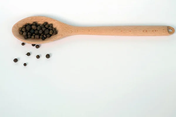 Black Pepper Wooden Spoon — Stock Photo, Image