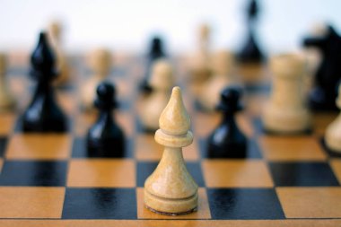 satranç tahtası üzerinde satranç taşları. diğer taşlarla satranç tahtası üzerinde beyaz satranç kale