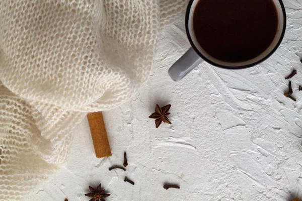 Чашка Гарячого Шоколаду Або Какао Кориці Зірка Анісу Язаним Білим — стокове фото
