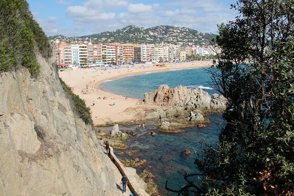 Une Belle Vue Sur Plage Ville Avec Des Rochers Lloret — Photo