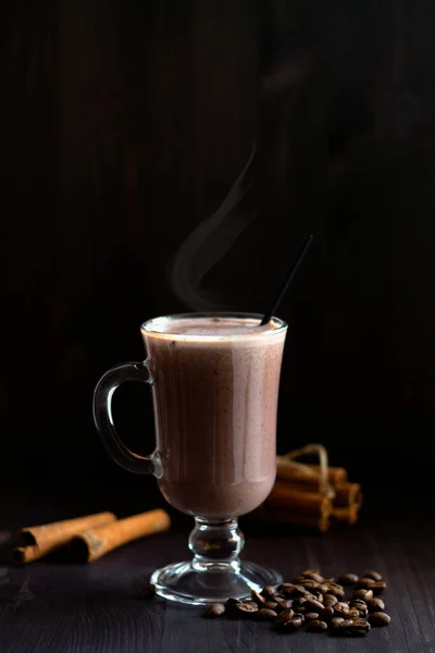 Heißgetränke Winter Und Herbst Tasse Heiße Schokolade Glas Heißen Kakaos — Stockfoto