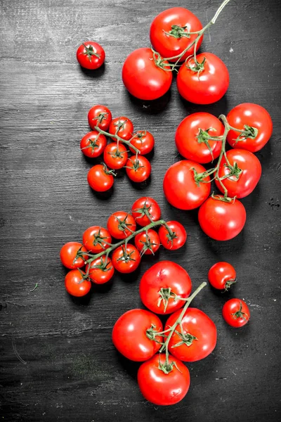新鮮な完熟トマト 黒い背景に — ストック写真