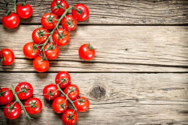 Taze olgun domates. Ahşap bir arka plan üzerinde.