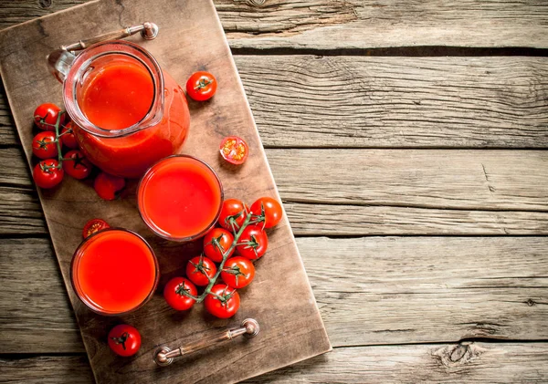 Fresh Tomato Juice Wooden Background — Stock Photo, Image