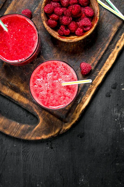 Batido Frambuesa Fresca Sobre Fondo Negro —  Fotos de Stock