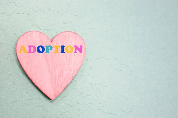 Pink Heart Colorful Adoption Text Blue — Stock Photo, Image