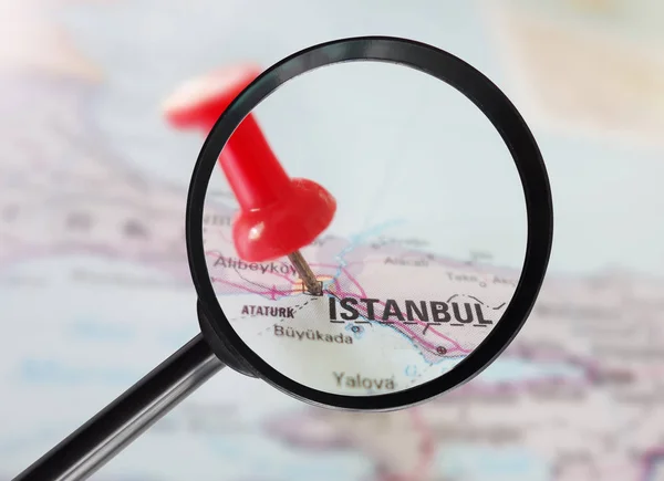 Magnfied Map Showing Istanbul Turkey Red Pin — Stock Photo, Image