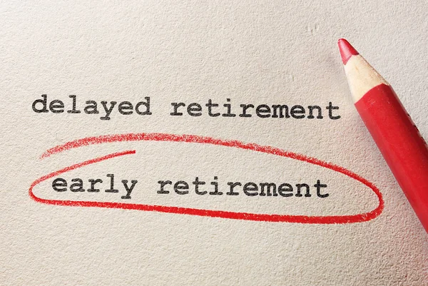 Early Retirement Circled Red Delayed Retirement Text Textured Paper — Stock Photo, Image