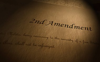 Second Amendment to the US Constitution text on parchment paper                                clipart