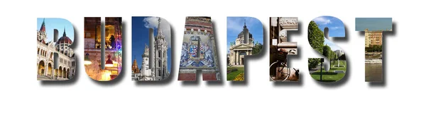 Budapest Banner Collage Med Skugga Vitt Gjort Blandade Bilder Från — Stockfoto