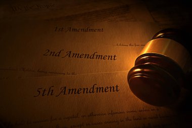 Fifth, Second and First Constitutional Amendments with gavel clipart