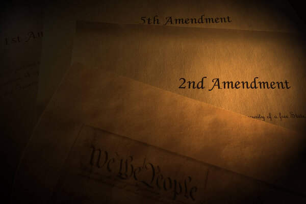 Amendments to the US Constitution on parchment paper, with We The People text                               