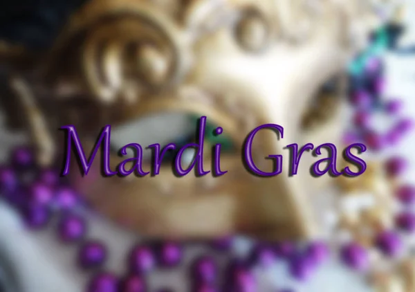 Purple Mardi Gras Texto Sobre Uma Máscara Contas — Fotografia de Stock