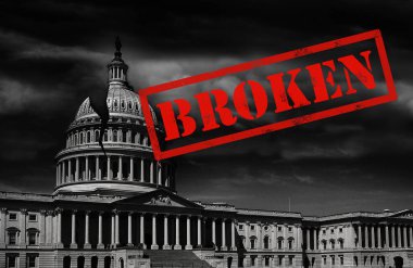 Washington DC'de bir çatlak kırık pul ve kubbe ile bina ABD capitol