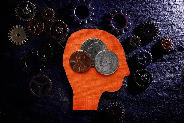 Head Coins Gears Textured Background — Stock Photo, Image