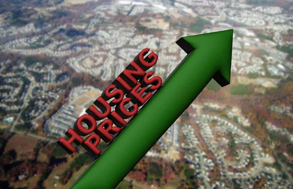 Der Text Über Die Häuserpreise Und Der Nach Oben Zeigende — Stockfoto