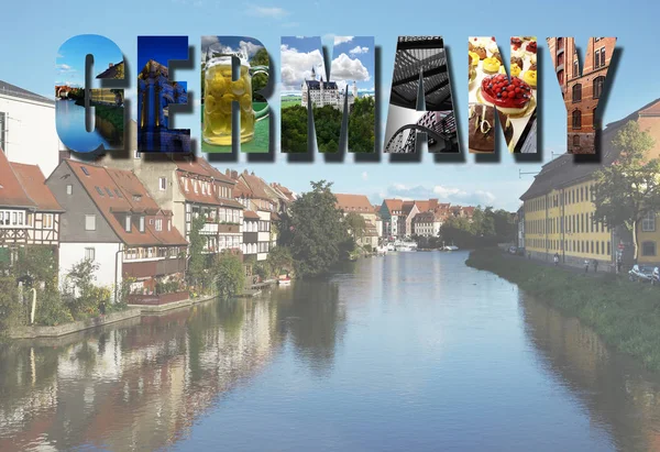 Коллаж Изображения Германии Над Видом Реку Старом Городе Бамберг — стоковое фото