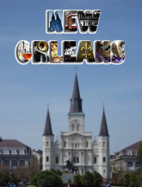 New Orleans Collage Met French Quarter Jackson Square Kathedraal Van — Stockfoto