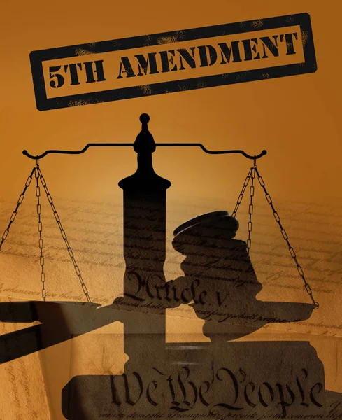 Cinquième Amendement Timbre Avec Marteau Cour Échelles Justice Avec Contexte — Photo