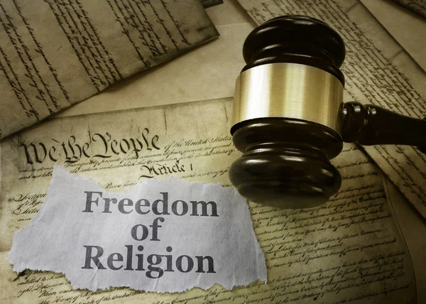 Freedom Religion Newspaper Headline Copy Constitution Gavel — Stock Photo, Image