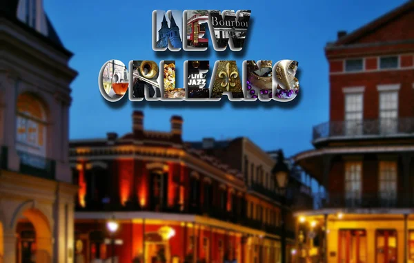 Francês Quarter Noite Cena Com New Orleans Colagem Imagens — Fotografia de Stock