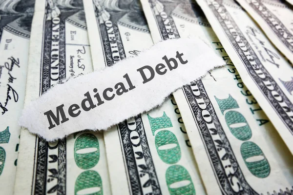Medical Debt Message Paper Hundred Dollar Bills — Stock Photo, Image