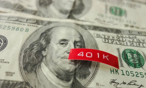 Red 401K Label Hundred Dollar Bill — Stock Photo, Image