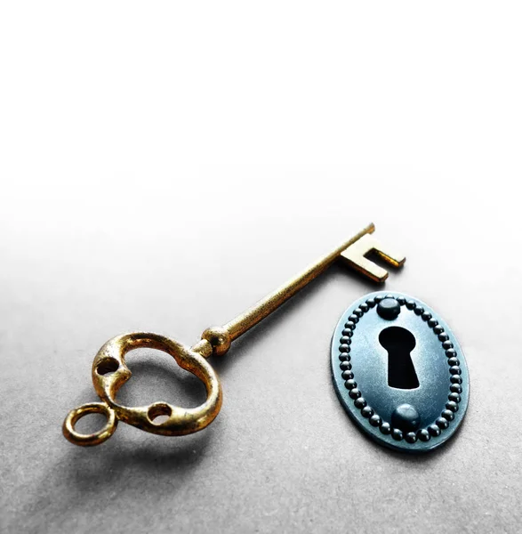 Vintage Gold Key Oude Vergrendelen Closeup — Stockfoto