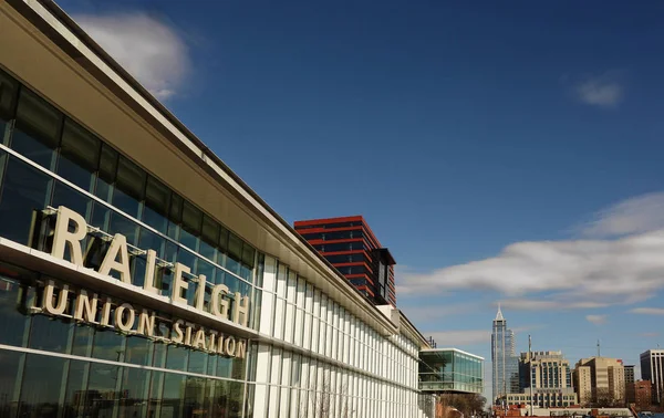 Raleigh Usa 2019 Widok Zewnątrz Zajezdni Kolejowej Union Station Centrum — Zdjęcie stockowe