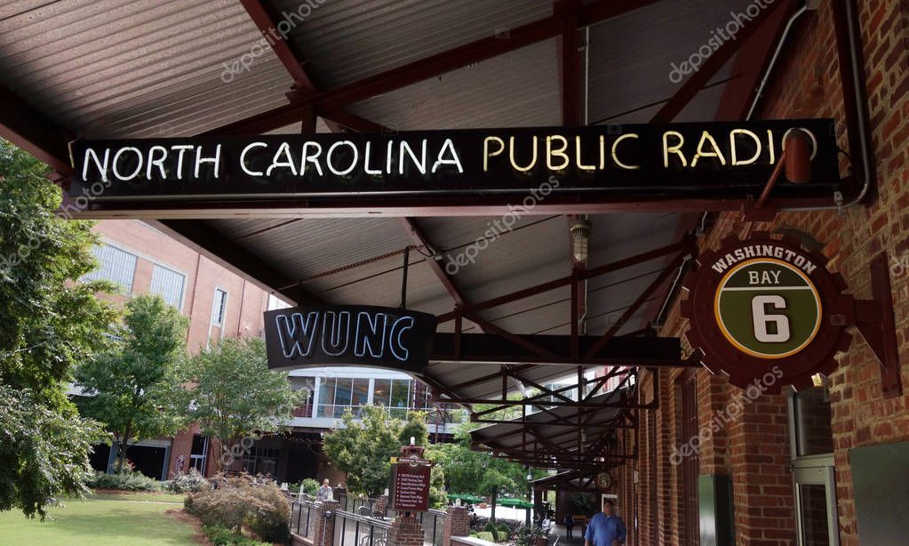 DURHAM,NC/USA - 10-23-2018: WUNC, NPR radio station in the American Tobacco Complex in downtown Durham, NC