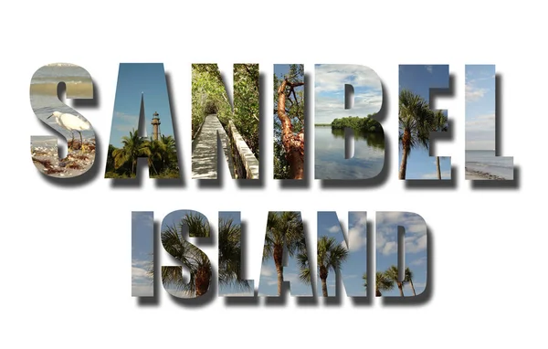 Collage Sanibel Island Florida su bianco — Foto Stock